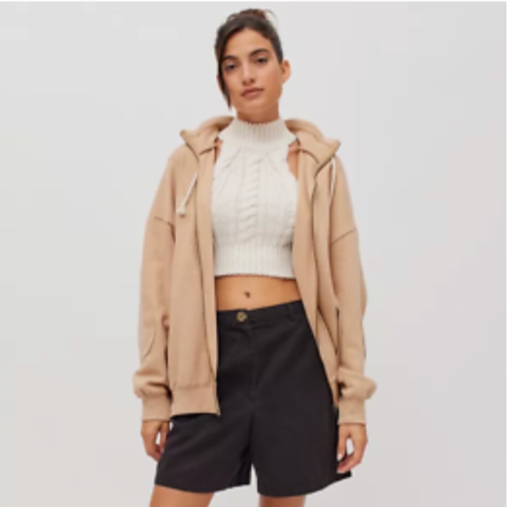 BDG Porter Zip-Up Sweatshirt Jacket Natural Beige Cream